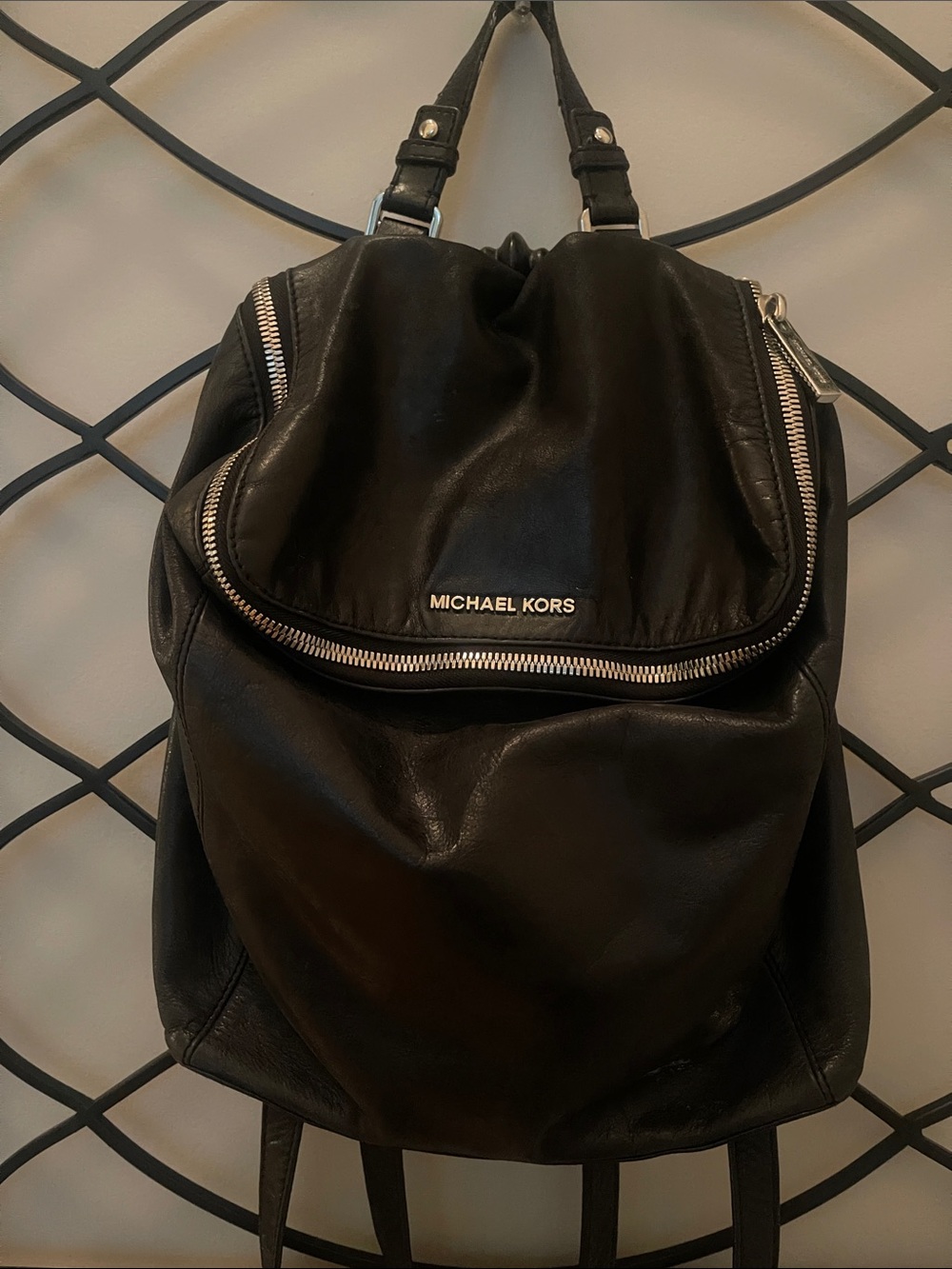 Michael Kors Black Leather Zip-Accent Backpack